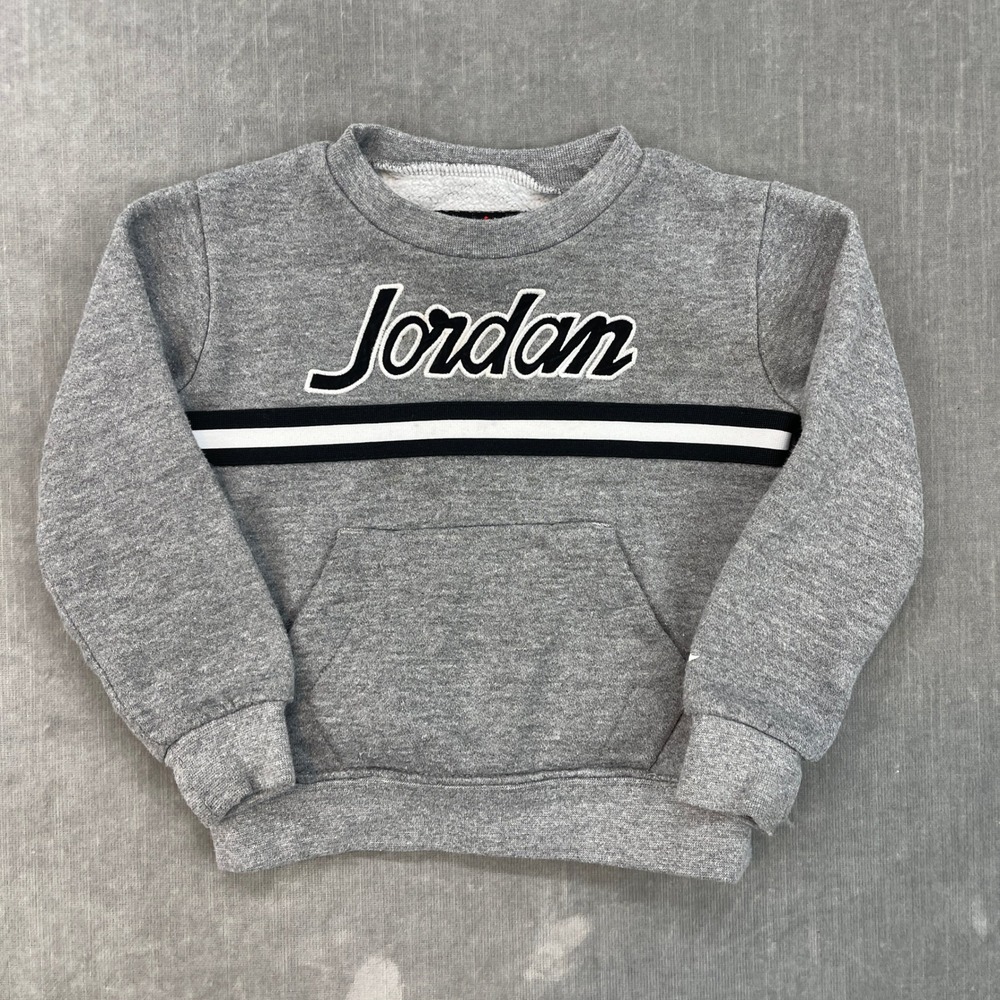 Jordan Toddler 2T Gray Sweatshirt Script Logo Kangaroo Pocket Jumpman Sleeve